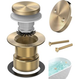Brushed Gold Tub Drain Kit with Hair Catcher, Premium Brass Tip-Toe Bathroom Tub Drain Replacement and 2-Hole Overflow Faceplate, 11.5/16 UNC Bathtub Drain Stopper Assembly