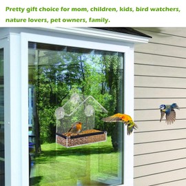 NEKOSUKI Window Bird Feeder with Strong Suction Cup, Clear Arcylic Bird House with Rubber Strips for Window Viewing Wild for Small Birds Only, Outside Window Bird House Feeder