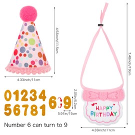 COMNICO Cats Birthday Party Supplies Cats Birthday Hat with Number Pink Kitten Birthdays Bandana Bows Tie Collar for Pet Birthdays Decorations Outfits