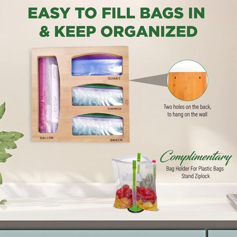 Ziplock bag organizer. Food bag storage. Wood Station. Wooden Nest.