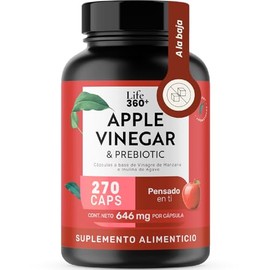 LIFE 360 Vinagre de Manzana  Prebiticos  1938 mg por porcin  270 Cpsulas  Vinagre de Manzana Concentrado e Inulina de Agave  Sin Azcar, Sin Gluten    