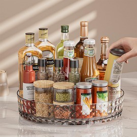 Ollimy Kitchen Spice Rack, Spice Organiser, 360° Turntable Organiser, Kitchen Lazy Susan, Fridge Spice Holder, Spice Organiser, Spice Rack Made of Plastic for Spices Oil Spice Bottle (Transparent)