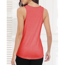 Smile Fish Women Scoop Neck Flowy Loose Fit Tank Top Sleeveless Summer Tops Shirts Cotton Neon Orange Red,S