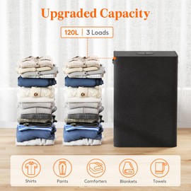 Lifewit 120L Large Laundry Hamper with Lid, Collapsible Laundry Basket with Lid and Reusable Inner Bag, Tall Dirty Clothes Hamper for Laundry Room, Bathroom, Dorm, Bedroom, Dark Gray