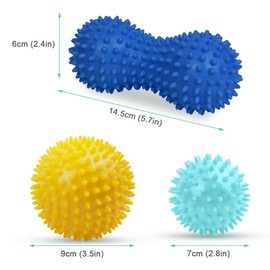 URAQT Massage Balls, Fascia Ball, Set of 3, Hedgehog Ball Set, Spiked Massage Ball, Hard, Massage Balls with Nubs, for Back, Legs, Feet, Hands (Light Blue + Dark Blue + Yellow)