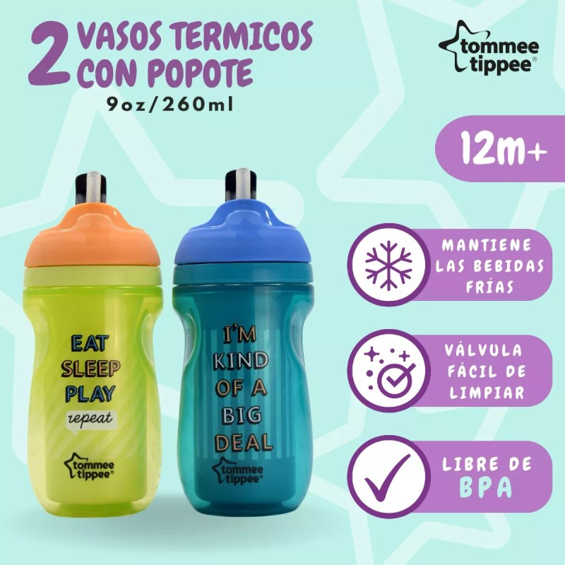 Tommee Tippee Set 2 Vaso Térmico Frío Con Popote 90z