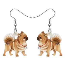 DALANE Acrylic Cute Pomeranian Dog Earrings Dangle Drop Anime Puppy Pets Jewelry for Women Girls Kids Dog Lovers Charms Gifts Party Favors Decor (Coffee)