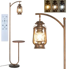 Hsyile Floor Lamp for Living Room Bedroom with Table and Shelves Retro Horse Lantern Floor Lamp with Remote Dimmable Farmhouse Standing Lamp (Red Copper)