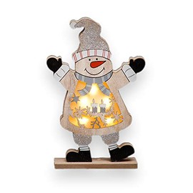 SHATCHI Snowman LED Wooden Christmas Santa Snowman Reindeer Xmas Home Indoor Table Decorations Ornaments Centrepiece, 27cm