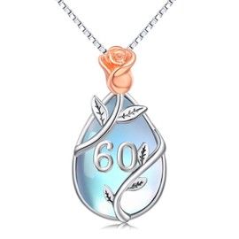 Midir&Etain 60th Birthday Gifts for Women, 60 Years Old Birthday Gifts for Mum 925 Sterling Silver Moonstone Pendant Necklace for Grandmother Wife Jewellery, Sterling Silver