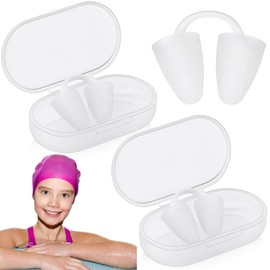 Relaxweex 2 Pack Nose Plugs for Swimming for Adults and Kids (Age 7-12), Waterproof Soft Silicone Swimming Protectors Nose Block Nostril Plugs for Swimmers Surfers Water Sports(White,Kids)