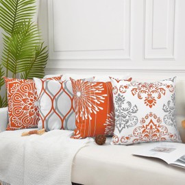 Decorative Throw Pillow Covers 20x20 inch Set of 4,Orange and White Modern Simple Square Pillow Case Cushion Cover for Sofa Couch Farmhouse Outdoor Living Room