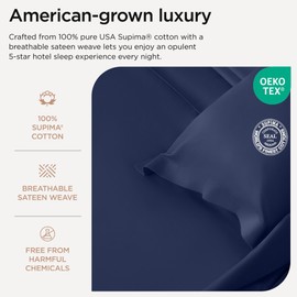 Threadmill Pillow Cases Standard Size | 1000 Thread Count 100% Supima Cotton Pillow Covers | Luxury Smooth Solid Sateen | Folkstone Blue
