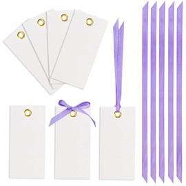 25 Pcs Name Place Cards Blank Seat Card, 2 x 4 in Table Cards with Stain Ribbon, Wedding Place Card, Hanging Tags for Wedding Table Setting Reserved Chairs Signs Dinner Banquet Parties.(Purple)