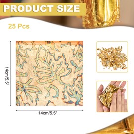 sourcing map 25 Pcs Gold Leaf Sheets 5.5" x 5.5" Imitation Gold Foil Sheets Variegated Booklet with Pattern for Crafts,Picture Frames,Nails and DIY Arts Decoration,Gold Leaves