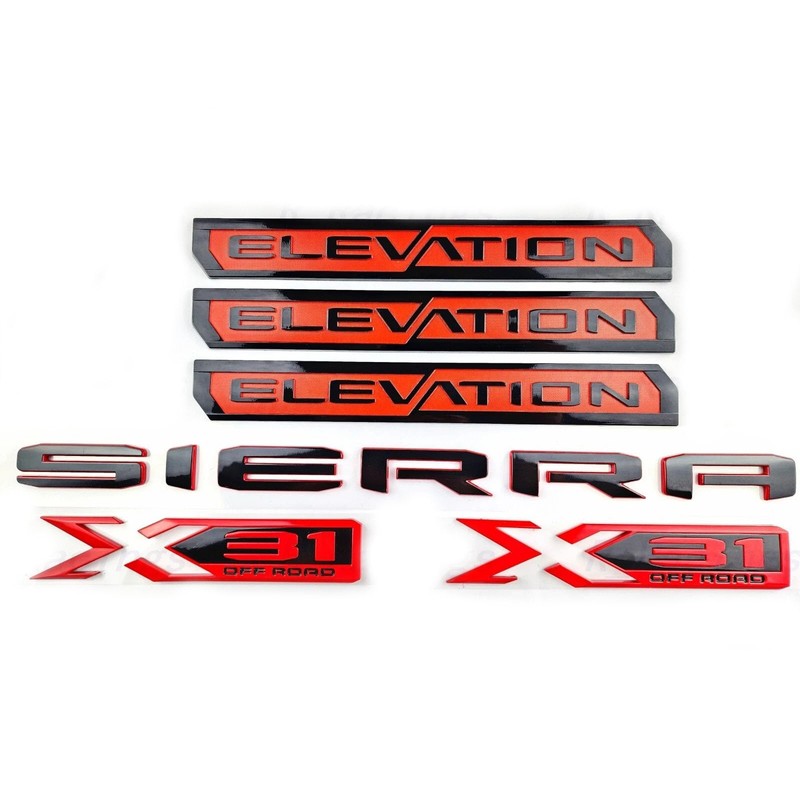 6Pcs Elevation Sierra Bed X31 Emblems Door Rear Tailgate Badge