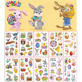 Easter Tattoo Stickers for Kids 10 Sheets, Boys and Girls' Party Gifts, Easter bunny Easter Egg Basket Decoration, Holiday Temporary Tattoo Cover up Makeup Waterproof