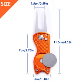 KABUDA 2 Pack Metal Foldable Golf Divot Tool with Pop-up Button & Magnetic Ball Marker (Pack of 2, Fish Design)