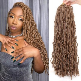 Xtrend 18 Inch/45.7 cm 21 Strands/Pack Pre Looped Natural Black Soft Nu Locs Crochet Braids Hair Synthetic Soft Dreads Locs Braiding Hair Fashion Goddess Distressed Faux Locs Curly Wavy Hair Extensions 350#