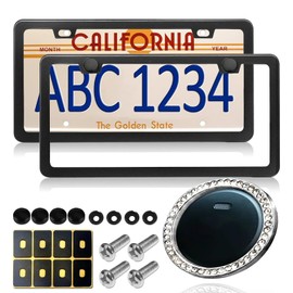 BGGTMO Black License Plate Frames - Stainless Steel Car Tag Cover Holder with Screws Caps, Heavy Duty Metal Frames for Front Rear, 2 Pack 2 Hole