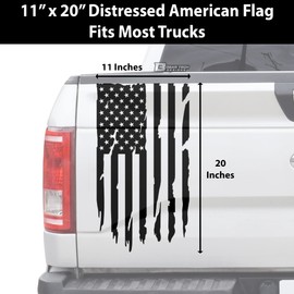 BOGAR TECH DESIGNS Precut Distressed American Flag Side Rear Tailgate Decal Sticker fits Most Pick Up Trucks, Matte Black