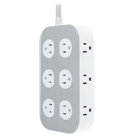 GE UltraPro 12-Outlet Surge Protector, 2100 Joules, 4ft Braided Extension Cord, Flat Plug, Power Strip with Wide-Spaced Outlets, Gray/White – 84670
