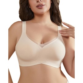 Renzalio Anti Sagging Wireless Push Up Zero Feel Bralette for Hanging Breasts Non-Wired Top Support Relief with Wide Underbust Band Relief Bra, Skin, XL - XXL