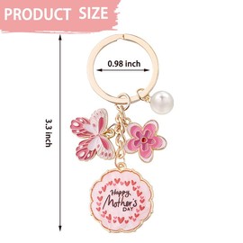 Happy Mother's Day Keychain for Women Mom Mothers Day Gifts for Grandma Butterfly Floral Keychains to Mother from Son Daughter Pink Flower Keyring Cute Grandma Gift from Grandchildren