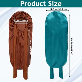 IJRPLM 2pcs Long Silk Bonnet for Women,Long Satin Bonnet with Stretchy Tie Band,Silk Hair Bonnets for Sleeping,for Long Curly Hair(Coffee+Green)