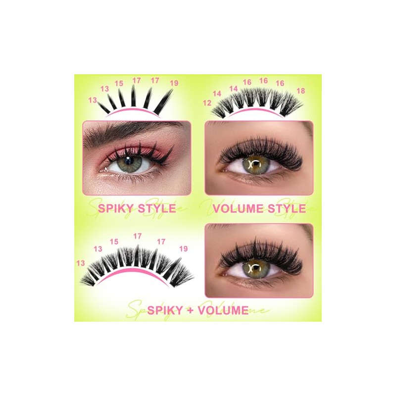 Lash Clusters Kit with Spikes Lashes Clusters Wispy 60D+80D+100D+200D Manga