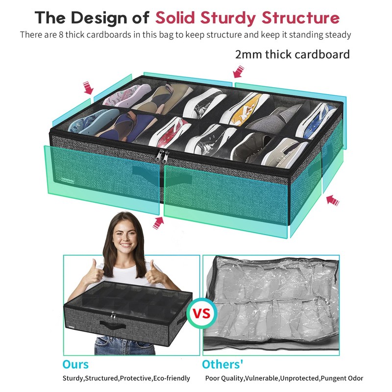 Onlyeasy Sturdy Under Bed Shoe Storage Organizer, Set of 2,
