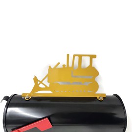 Hobby, Recreation and Career Style Metal Powder Coated Mailbox Topper (Bulldozer, Dark Yellow)