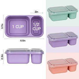 DOSEWART 6Pack 2-Compartment Reusable Snack Containers with Lids, Wheat Straw Reusable Snack Packs for Meal Prep Food Storage On-the-Go Snacking