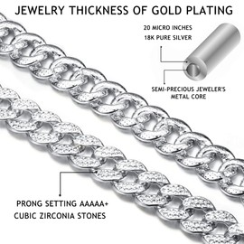 YADOCA Iced Out Chain Men's Cuban Link Chain Miami Cuban Chain Necklace Silver Chain Bling Diamond Chain Hip Hop Jewellery for Men Women Boys, Zinc