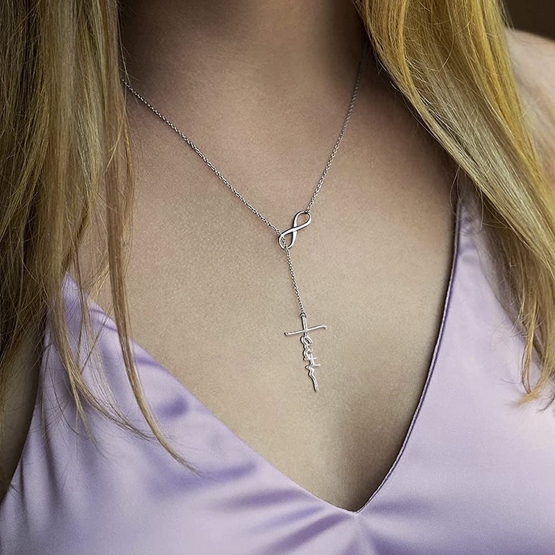 925 Sterling Silver Faith Hope Love Cross Pendant Necklace for