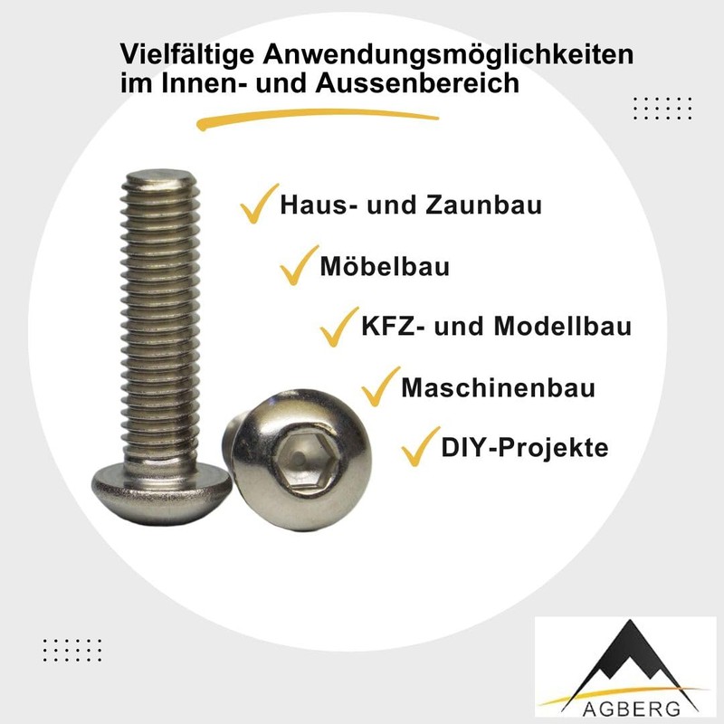 M12 x 45 mm (Pack of 5) Rounded Head Screws