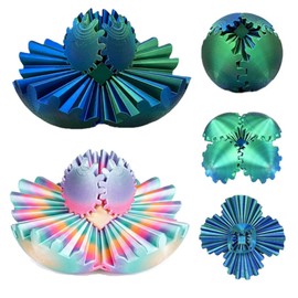 3D Printed Gearsphere - Steampunk Fidget Gear Ball, Spinning Stress Relief Toy for Adults & Kids (Blue and green, 2.4 Inch) - Office Desk Gadget, Anxiety Relief, Unique Gift for Christmas/Birthday (3)