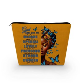 Livel lhood African American Makeup Bag Cute Small Canvas Organizer Zipper Pouch God Says You Are Unique Cosmetic Bag Bible Inspired Birthday Present for Black Women Friends, asnt0752, Small