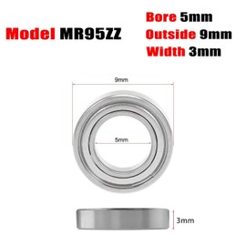 Donepart 5mm ID 9mm OD 3mm Thick Miniature Bearings MR95ZZ Ball Bearing Double Shielded and Pre-Lubricated Steel Bearings (of 10)
