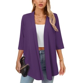 Ylhystrical Lightweight Cardigan for Women Purple Medium Drape Shrugs 3/4 Sleeve Open Front Lightweight Casual Soft Jacket Drape Cover Ups Spring Summer Shawl Kimono Wraps