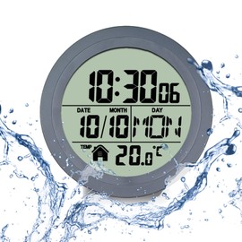 LFGKeng Digital Bathroom Waterproof Wall Clock, Indoor Wall Clock with Suction Cup, Plastic Frame, Flexible Choice for Hanging Or Standing, Modern Silent Small Wall Clock for Living Room and Kitchen