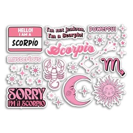 A5 Sticker Sheet Scorpio Vinyl Stickers - Pink Zodiac Star Sign Horoscope Traits Stars Groovy Astrology Girls Women Aesthetic #81862