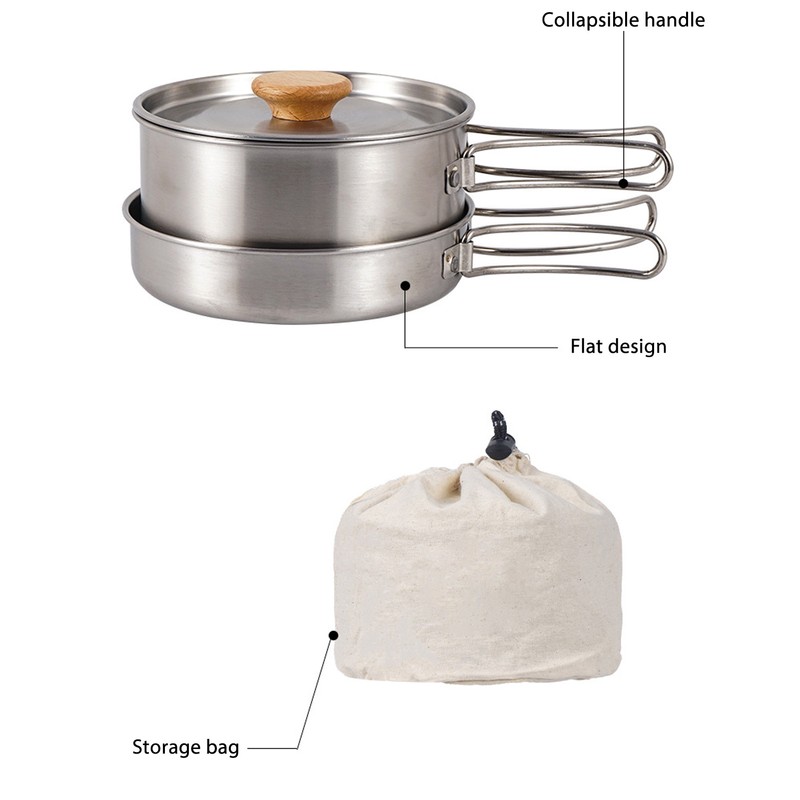 Cooking Pot and Pan Set 304 Stainless Steel Portable Camping