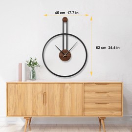 MuZi famlily 24.4×18 Inch Large Modern Metal Farmhouse Oversized Decorative Wall Clocks for Living Room,Big Minimalist Black Wall Clock with Elegant Natural Walnut Dial for Office,Dining Room
