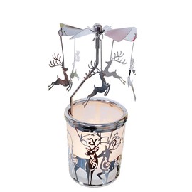 adkinzim Rotary Candle Holder Spinning Tea Light Candleholder Carousel Candlestick Holder for Mothers and Children Festival Gift (Silver Reindeer)