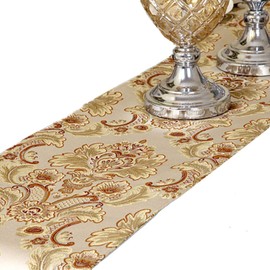 OZXCHIXU European Jacquard Fabric Multi-Tassels Table Runner (14x54 inch, Khaki)