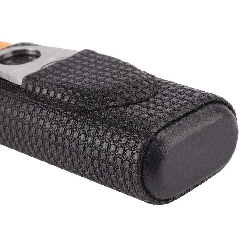 CYSFETENA 2 Finger Cigar Case with Cutter, Black Leather Cigar