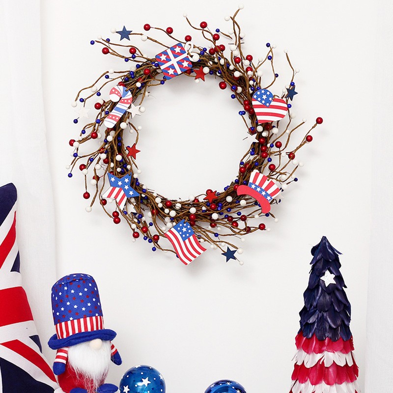 Americana Flag Red Blue Berry White Star Wreath 4th of