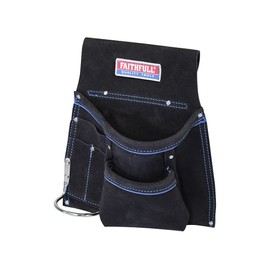 Faithfull Black Suede Leather Tool & Nail Pouch, Steel Hammer Holder for Tool Belt