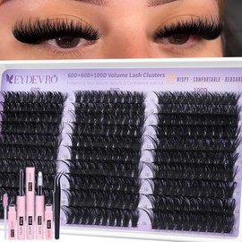 EYDEVRO Kit De Extensiones De Pestañas Volumétricas De 60D, 80D Y 100D. Kit De Extensiones De Pestañas De 10 A 18 Mm Con Curvatura D, Incluye Adhesivo Y Sellador, Pinzas Y Cepillos.